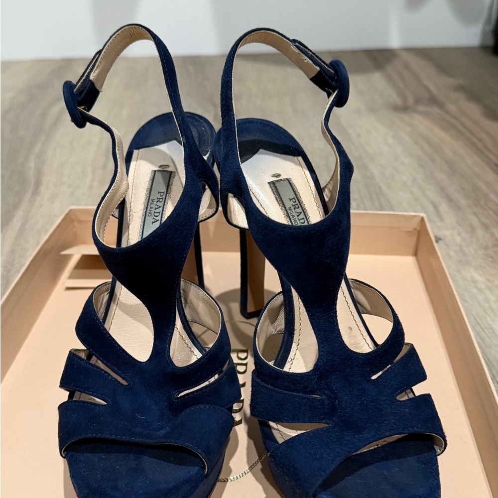 Prada Women's Blue Suede Heels